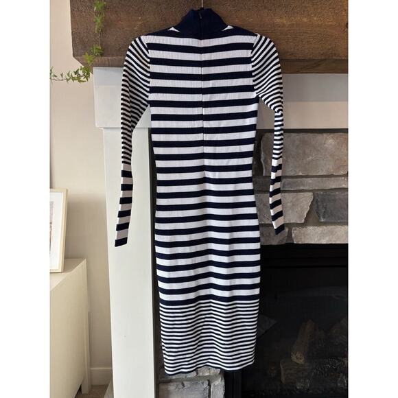 Michael Kors Midi Dress Small Nautical Mock Neck Navy White Vacation Coastal - Picture 4 of 10
